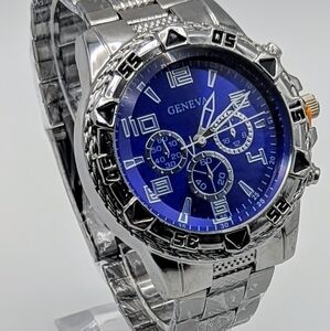 Geneva Silver Watch with Royal Blue Dial